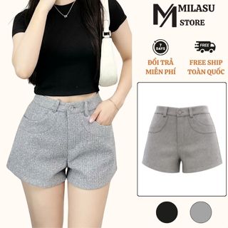  Quần Short Nữ Dạ Ép Cạp Cao Có Đỉa Thắt Lưng Milasu Quần Đùi Cạp Khuy Có Túi May Nổi 473 