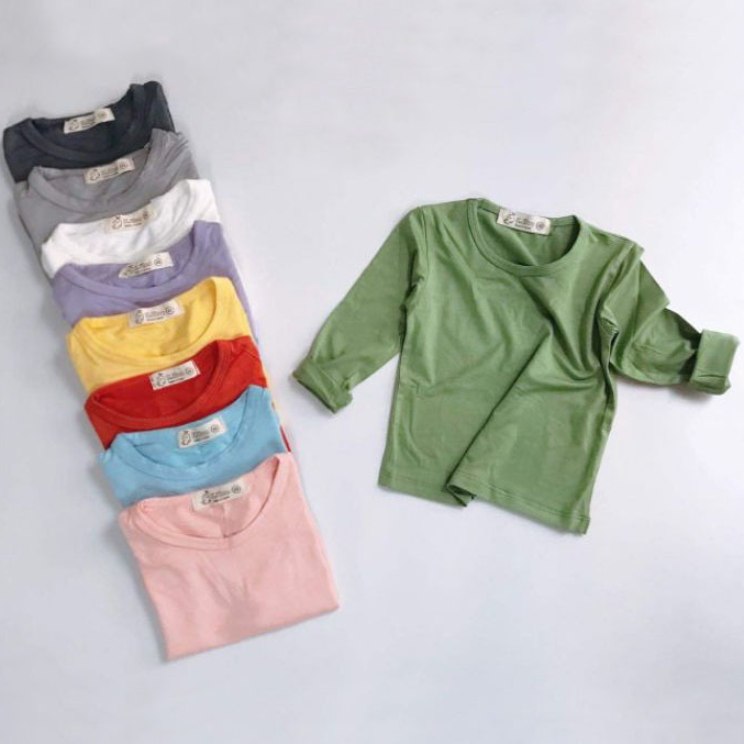 Áo dài tay thun lạnh Minky Moom cổ tròn không họa tiết cho bé trai bé gái