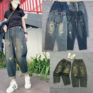 [BIGSIZE] Quần jean nữ lưng thun cạp cao dáng baggy 9 tấc  vải mềm không co giãn dành cho nầm nùn có size tới 75kg