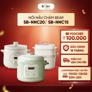 Nồi Nấu Chậm 1.5 lít Bear SB-NNC15, Phiên bản tiếng Việt, 6 Chức năng nấu, Dễ sử dụng, Hẹn giờ lên tới 9.5H