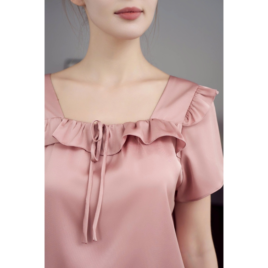 [ ƯU ĐÃI 8/3 ] Bộ ngủ nữ MELLI babydoll cổ vuông phối bèo chất lụa Latin Pháp cao cấp, mềm mại BC05 | BigBuy360 - bigbuy360.vn