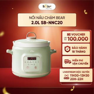 Nồi nấu chậm 2 lít Bear SB-NNC20 - Bảng điều khiển tiếng Việt - lõi sứ trắng - 5 chức năng tự động - Bảo Hành 18 Tháng