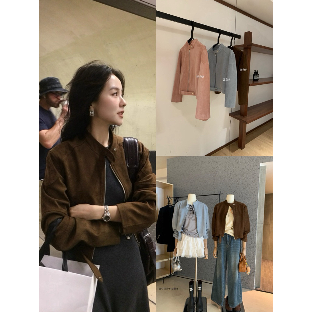 𝐢𝐦𝐜𝐡𝐢𝐜.𝟐𝟐𝐬 | Sẵn ship Áo Khoác Da Lộn Cổ Đứng Biker Chuẩn Tag WGWE Phong Cách Hàn Quốc Thời Trang Nữ