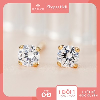 Bông Tai BTAM100 Vàng Vàng, Vàng Trắng 10k Thiết Kế Đơn Giản Đính Đá CZ Lấp Lánh - Huy Thanh Jewelry (KÈM TÚI GẤM)
