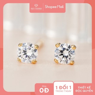  Bông Tai Vàng Vàng Vàng Trắng 10k Thiết Kế Đơn Giản Đính Đá CZ Lấp Lánh BTAM100 - Huy Thanh Jewelry  KÈM TÚI GẤM  