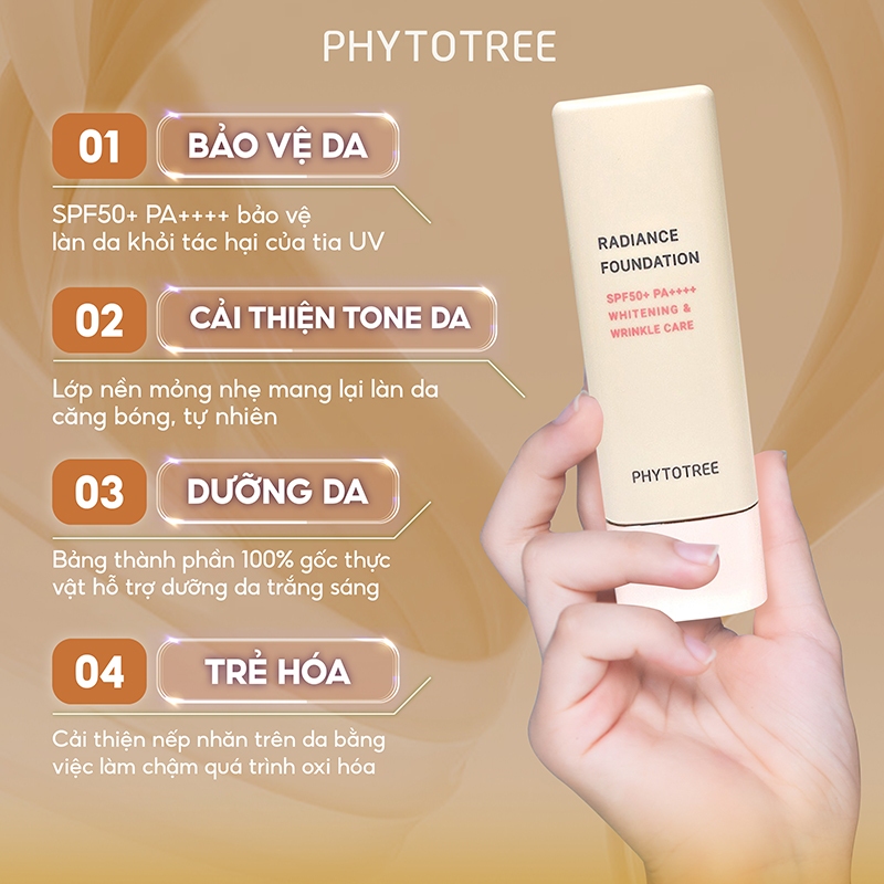 (huyenbui)Kem nền PHYTOTREE RADIANCE FOUNDATION SPF 50 PA ++++ #21, #23 kem nền chống nắng che phủ(c