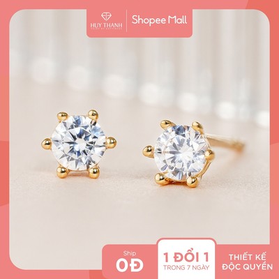 Bông Tai Vàng Tây Thiết Kế Đơn Giản Đính Đá CZ BTAM121 - Huy Thanh Jewelry (KÈM TÚI GẤM)