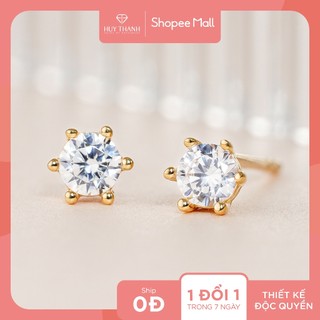  Bông Tai Vàng Tây Thiết Kế Đơn Giản Đính Đá CZ BTAM121 - Huy Thanh Jewelry  KÈM TÚI GẤM  