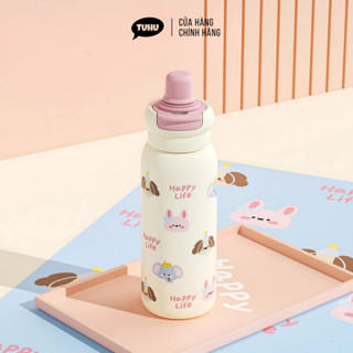 Bình giữ nhiệt HAPPY 620ml, ly giữ nhiệt nóng lạnh inox 316 họa tiết xinh xắn đáng yêu - TUHUHOUSE