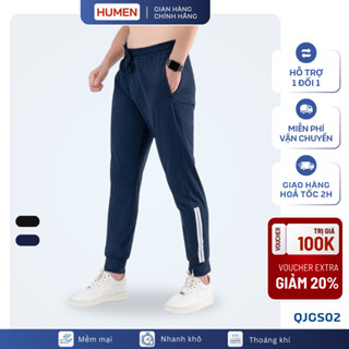 Quần Thể Thao Nam Quần Gió JOGGER Nam PHỐI SỌC HUMEN Co Giãn Bo Ống Viền Trắng Trẻ Trung QJGS02