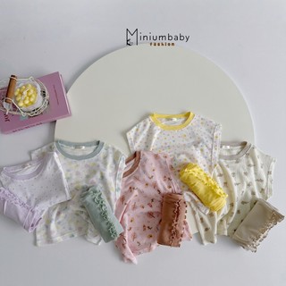  Set bộ cộc tay bé gái Miniumbaby hoạ tiết pastel mix quần suông chất cotton thoáng khí mềm SB2389 