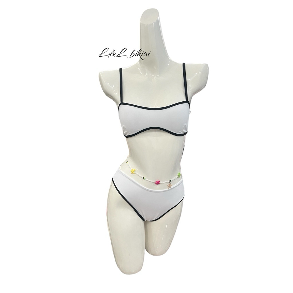 Bikini 2 Mảnh L&L BIKINI Đen Viền Trắng Tôn Dáng Chất Thun Ý Cao Cấp Freesize 45-55kg - L06 | BigBuy360 - bigbuy360.vn