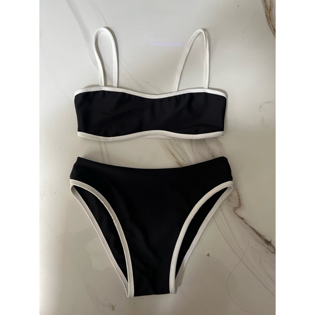 Bikini 2 Mảnh L&L BIKINI Đen Viền Trắng Tôn Dáng Chất Thun Ý Cao Cấp Freesize 45-55kg - L06 | BigBuy360 - bigbuy360.vn