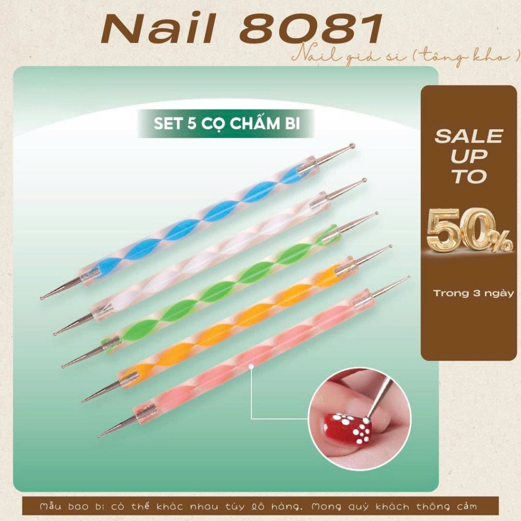 Set bút chấm bi 5 cây , chấm trang trí móng 2 đầu