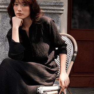 Set áo dài tay cổ V và chân váy dài dáng suông Omai thiết kế chất Vân mây - SET02