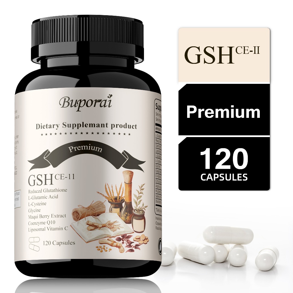 BUPORAI Glutathione, Axit L-Glutamic, L-Cysteine, Chiết xuất Maqui Berry, Không biến đổi gen, 120 Vi