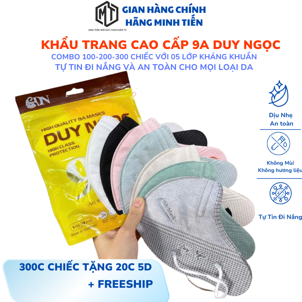 Khẩu Trang 9A ComBo 50-100-200-300 Cái  DUY NGỌC 5 Lớp Size Từ 48-85 kg Che Phủ Chống Nắng Toàn Diện
