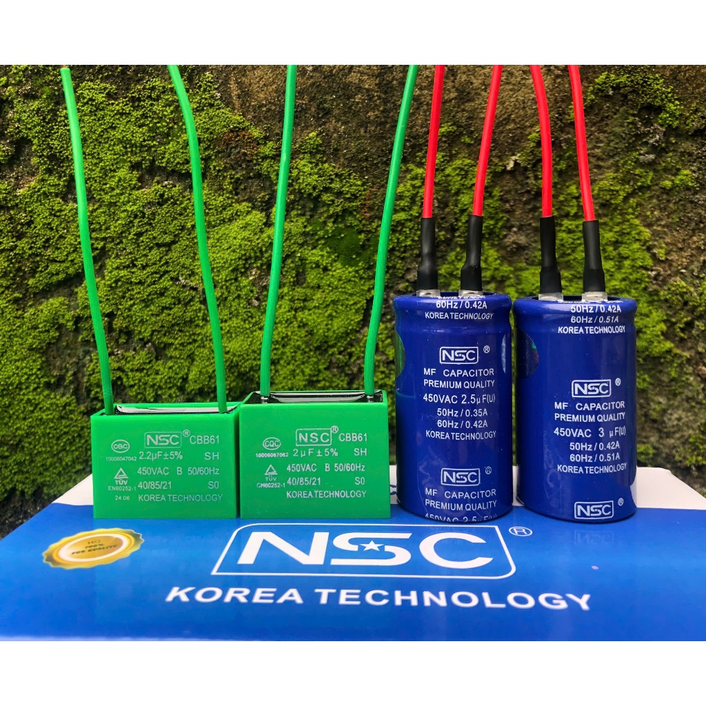 Tụ dầu quạt trần 450VAC 3uF tụ điện tròn hãng NSC Hàn Quốc chất lượng tốt.