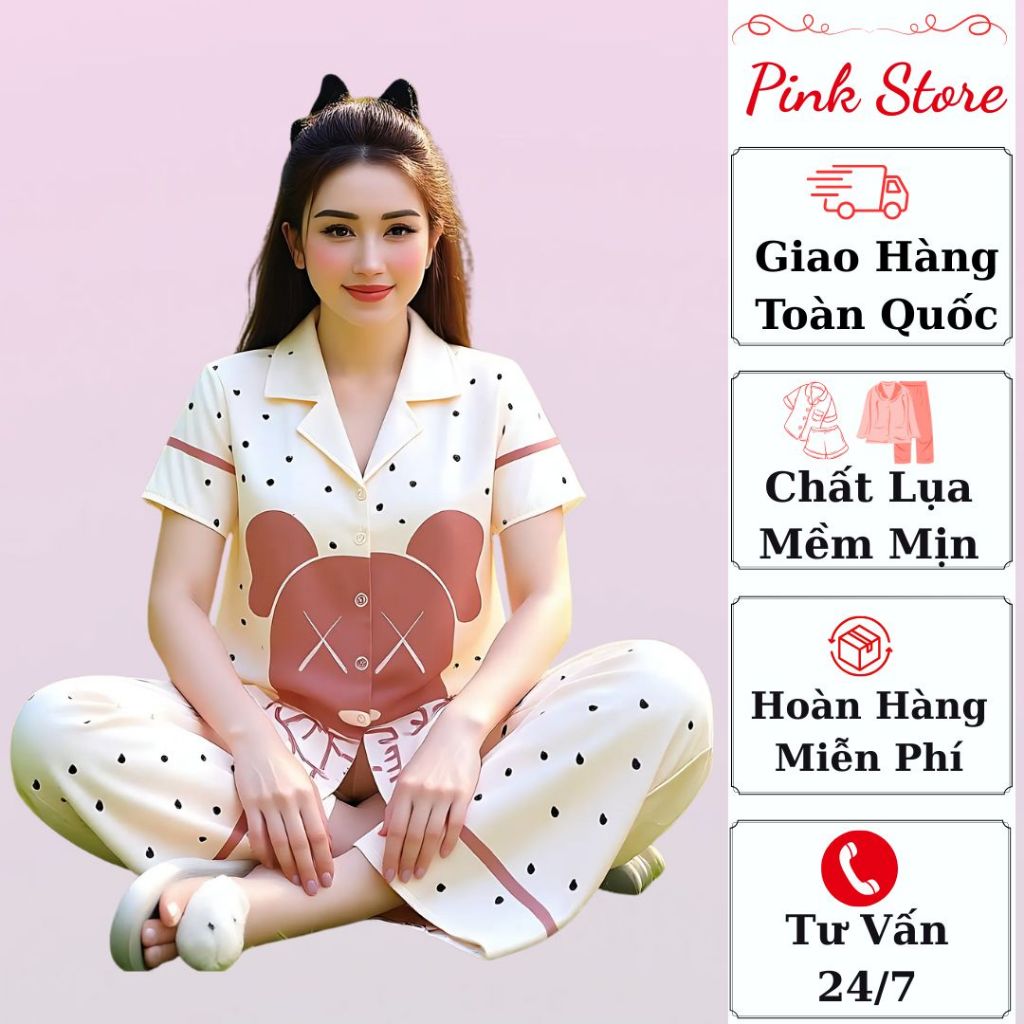 Bộ ngủ pyjama Lụa CỘC DÀI nữ, đồ bộ mặc nhà tay cộc quần dài nhiều màu họa tiết xinh Size 40-70kg