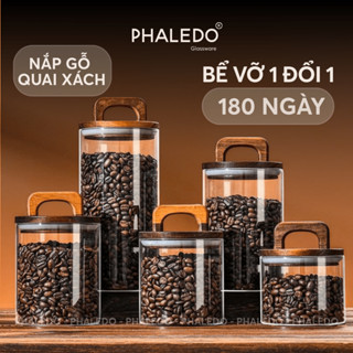 Hũ Thuỷ Tinh Nắp Kín Có Tay Cầm, Lọ Thuỷ Tinh Nắp Gỗ Borosilicate Chịu Nhiệt, Không Chứa Chì Cao Cấp PHALEDO (P-0361)