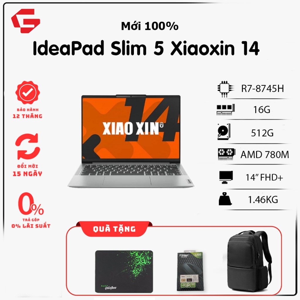 Lenovo IdeaPad Slim 5 XiaoXin 14 AHP9 ( Ryzen 7-8745H | 16GB | 512GB | VGA 780M ) Laptop Văn Phòng