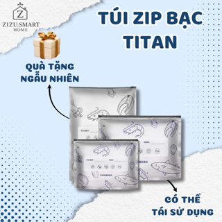  Set 10 Túi zip bạc đựng thực phẩm tươi sống chất liệu nhôm titan có khoá tiện lợi tái sử dụng 