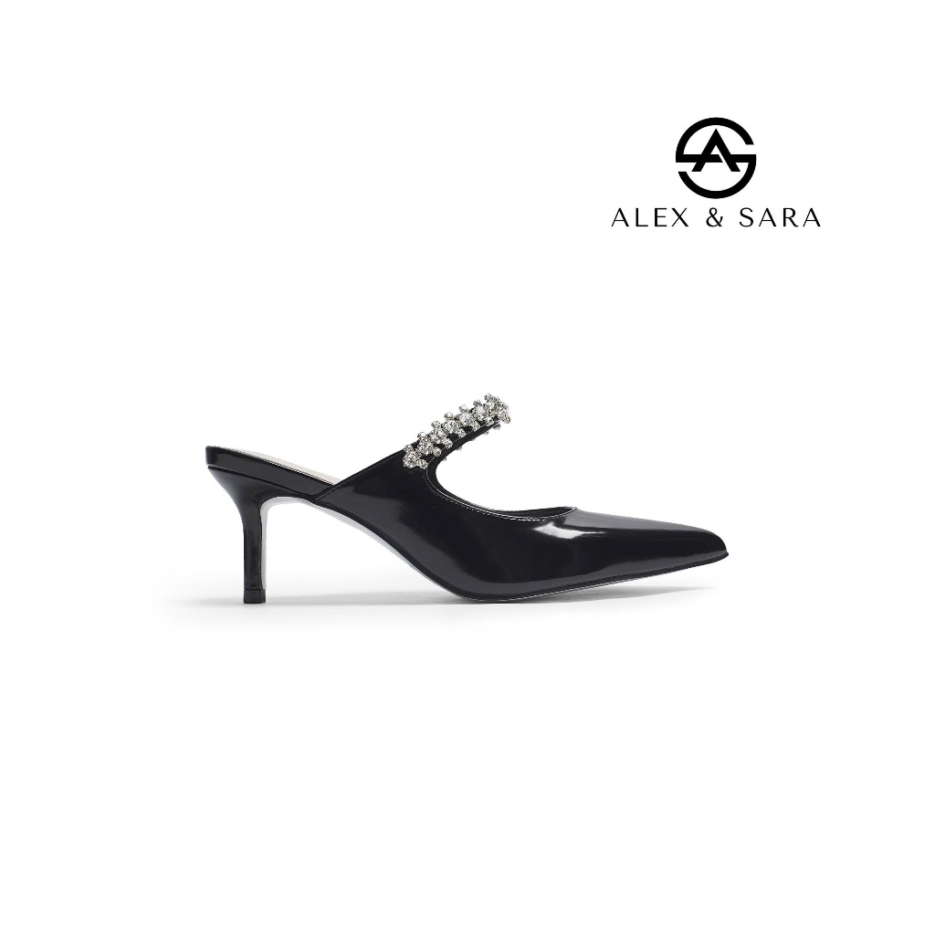 LT125 - Giày sục cao gót nữ Alex & Sara 7cm mũi nhọn quai đính đá sang trọng