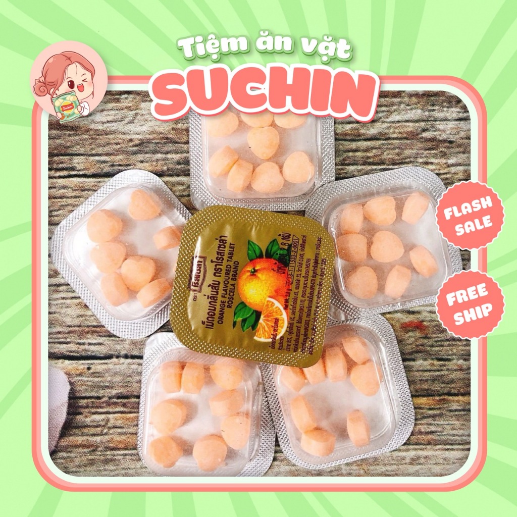 Lốc 24 Hộp 🎁Suchin food🎁 Kẹo Vitamin C Trái Tim Roscela Cam của Thái Lan, Kẹo C Cam Tuổi Thơ