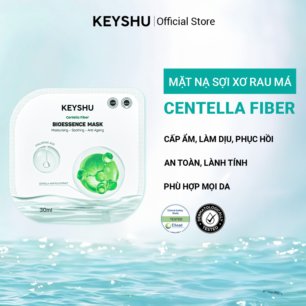 Mặt Nạ Sợi Xơ Rau Má Centella Fiber KEYSHU Dưỡng Ẩm, Làm Mềm Da, Hỗ Trợ Ngăn Ngừa Lão Hóa 30ML