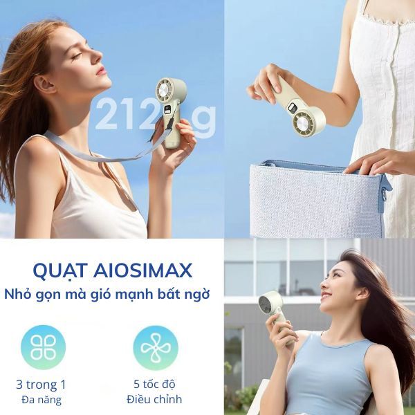 Quạt Cầm Tay Mini AOSIMAX Foldable Ice Cooling F802 3600mAh, Thời Gian Sử Dụng Đến 12H | BigBuy360 - bigbuy360.vn