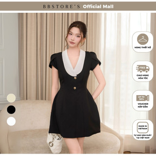   BBSTORE'S  Đầm Xòe Công Sở Ngắn Cổ Tim Cotton Chéo Tay Tulip - D4532T 