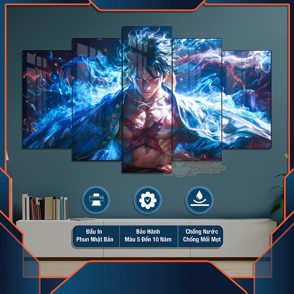 Tranh Tráng Gương Luffy Cực Ngầu - Chundecor - Chất Liệu Mika Gương Bồi Fomex 5mm - Dán Tường