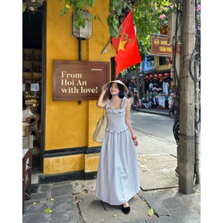  Đầm Maxi Nữ PRYOR DRESS Cổ Vuông Nhún Eo Co Giãn Hoạ Tiết Kẻ Sọc Dạo Phố SECODEE 