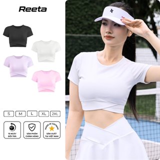  Áo croptop Reeta thiết kế đai chéo có tay form ôm có mút ngực sẵn tập gym yoga ôm body thoáng mát thấm hút tốt-A3049 