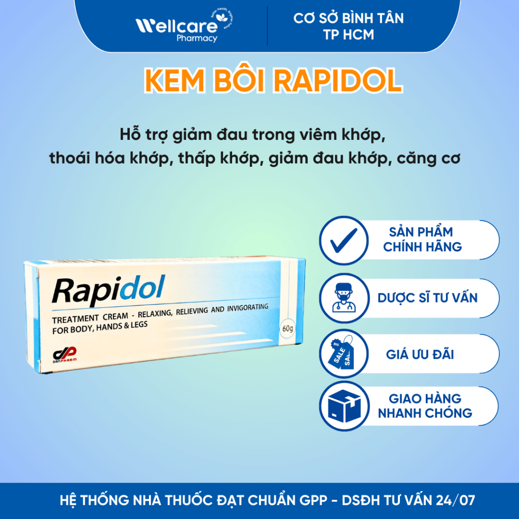 [CHÍNH HÃNG] Kem Bôi Giảm Đau RAPIDOL Gel Giảm Đau Nhức Xương Khớp, Viêm Khớp, Đau Cơ, Căng Cơ - Tuý