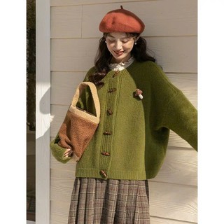   HÀNG SẴN  Áo khoác len cardigan khuy gỗ màu xanh lá vintage điệu đà nhẹ nhàng Hàn Quốc trẻ trung đáng yêu hàng QC loại 