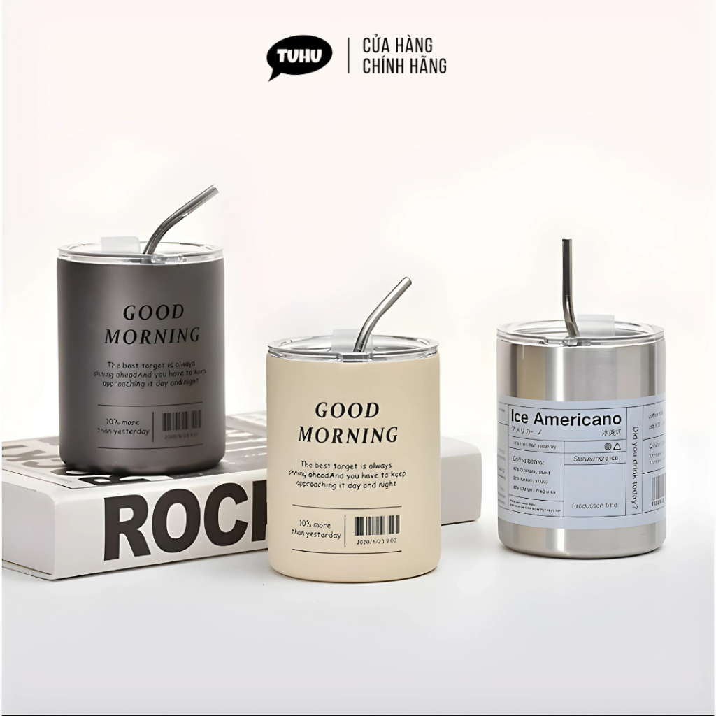 Ly giữ nhiệt iced americano inox 304 cao cấp chống gỉ, cốc uống nước giữ nhiệt có ống hút tiện lợi – TUHUHOUSE