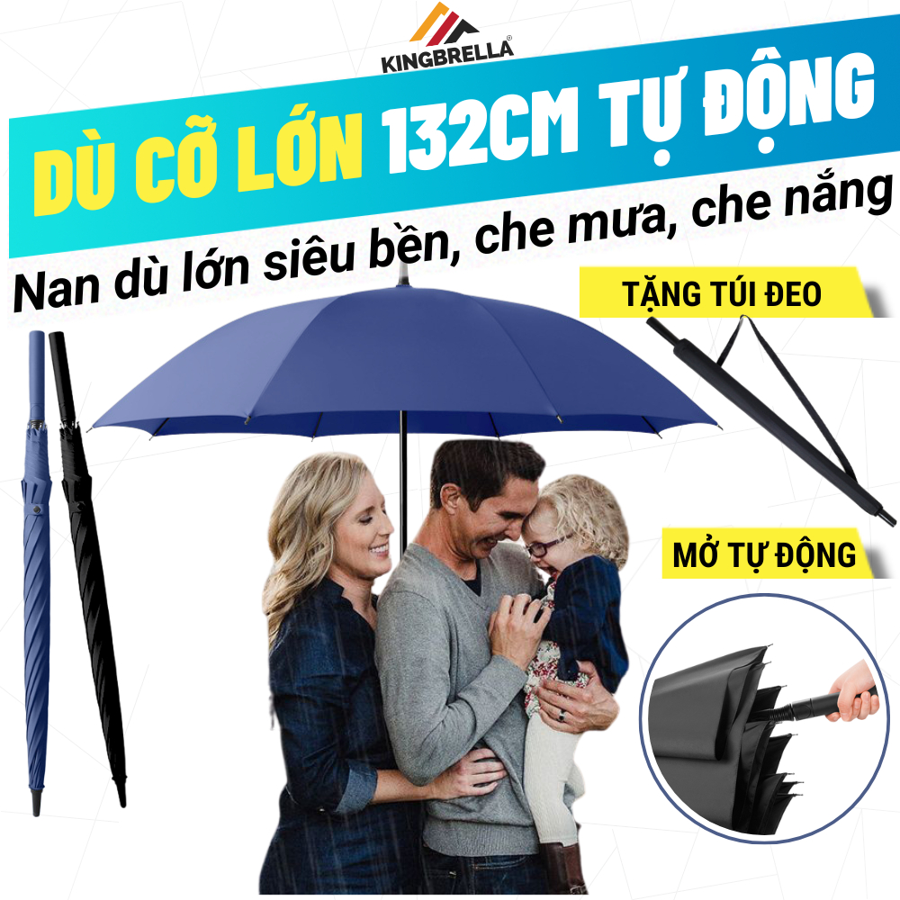🌂 Ô cỡ lớn che đủ 3 người, dù che mưa size siêu to tán rộng 132cm, ô che nắng cán thẳng cao cấp KingBrella KB-CT130