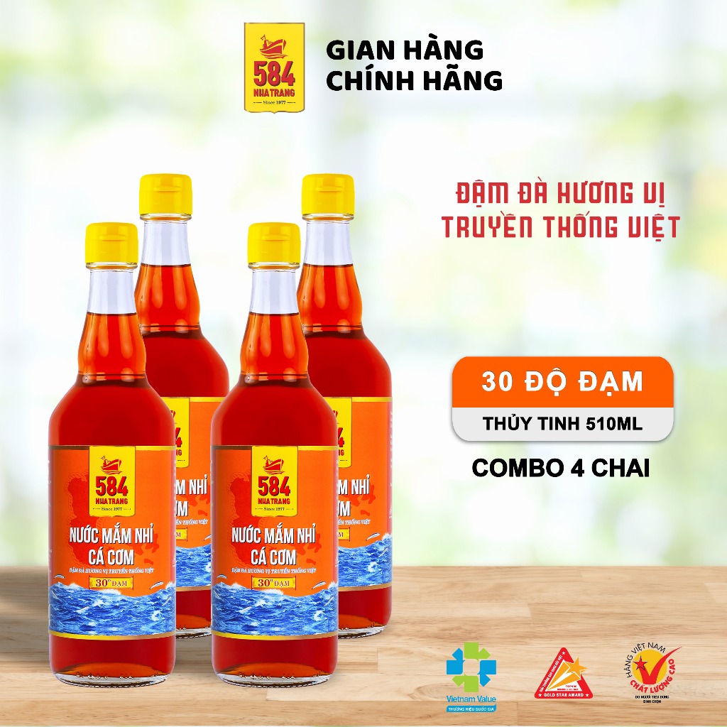 Nước Mắm 584 Nha Trang 30 Độ Đạm - Nước Mắm Truyền Thống Chai Thủy Tinh 500ml T0530-4 [COMBO 4 CHAI]