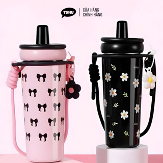  Ly giữ nhiệt DAISY 720ml có ống hút bình giữ nhiệt inox 316 cao cấp có lót gốm - TUHUHOUSE 