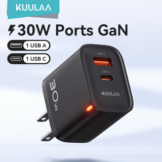 30W Bộ sạc GaN KUULAA 2 cổng (USB-C + A) Sạc nhanh PD, Tương thích với Ip, Samsung và Điện thoại Android