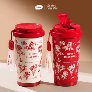  Ly giữ nhiệt ROSE 520ml họa tiết hoa hồng ly nước giữ nhiệt nóng lạnh inox 316 có lõi lọc trà – TUHUHOUSE 