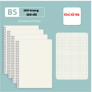  Sổ lò xo 160 trang giấy Sổ ghi chép A4 A5,B5 Giấy kẻ ngang caro trơn chống lóa mắt Tập Vở Học Sinh Ghi Bài Planner 