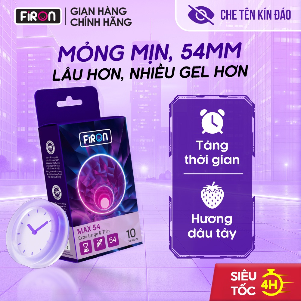 Bao Cao Su Firon Max 54 Size Lớn 54mm Siêu Mỏng 0.04mm Hương Dâu Thoải Mái