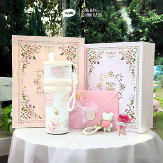  Hộp quà tặng 20 10 Bloom With Grace sang trọng set quà ly giữ nhiệt 5 món tặng bạn nữ kèm túi giấy cao cấp - TUHUHOUSE 