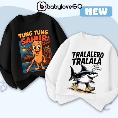 Áo thu đông dài tay bé trai bé gái BabyloveGO BST Italian Brainrot mẫu mới 2026 áo thun cổ tròn chất cotton