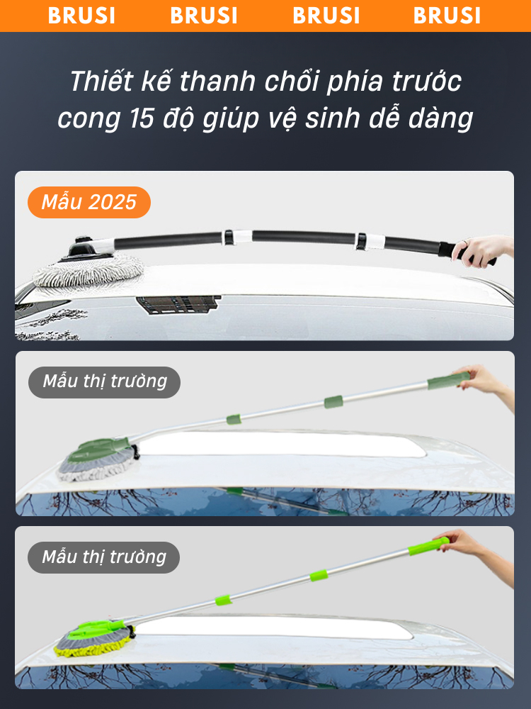 Chổi rửa xe ô tô BRUSI đa năng, điều chỉnh độ dài dễ dàng sợi lau mềm mịn vệ sinh xe tiện lợi