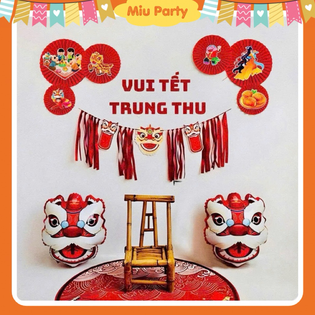 Set Trang Trí Decor Trung Thu, Set Quạt Kèm Đầu Lân - Miu Party