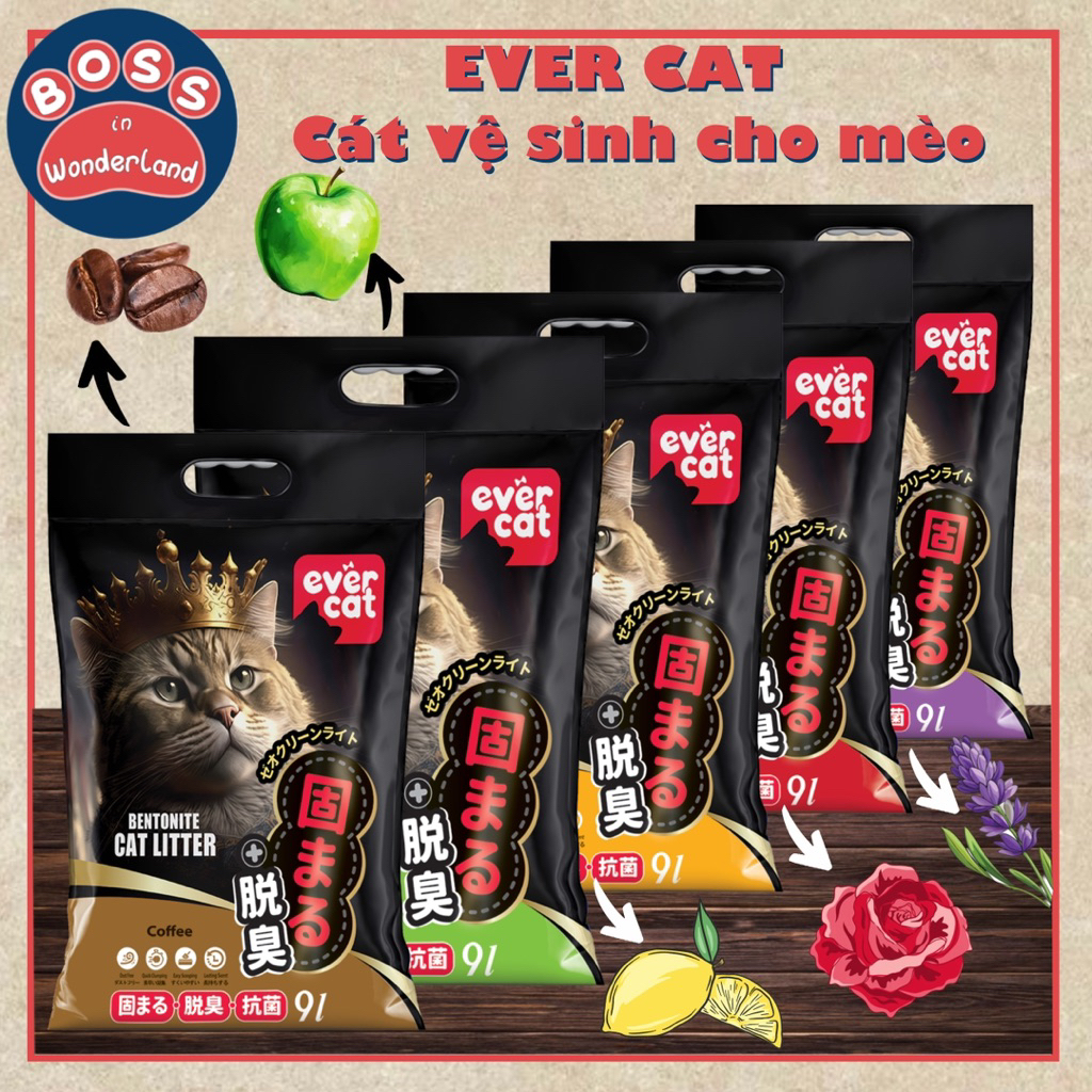 Cát nhật đen EVER CAT gói 9L vệ sinh cho mèo , vón hút, khử mùi