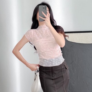 Áo Ren Hoa Nổi Tay Ngắn PINKSTORE29 Kiểu Xuyên Thấu Gợi Cảm A5849